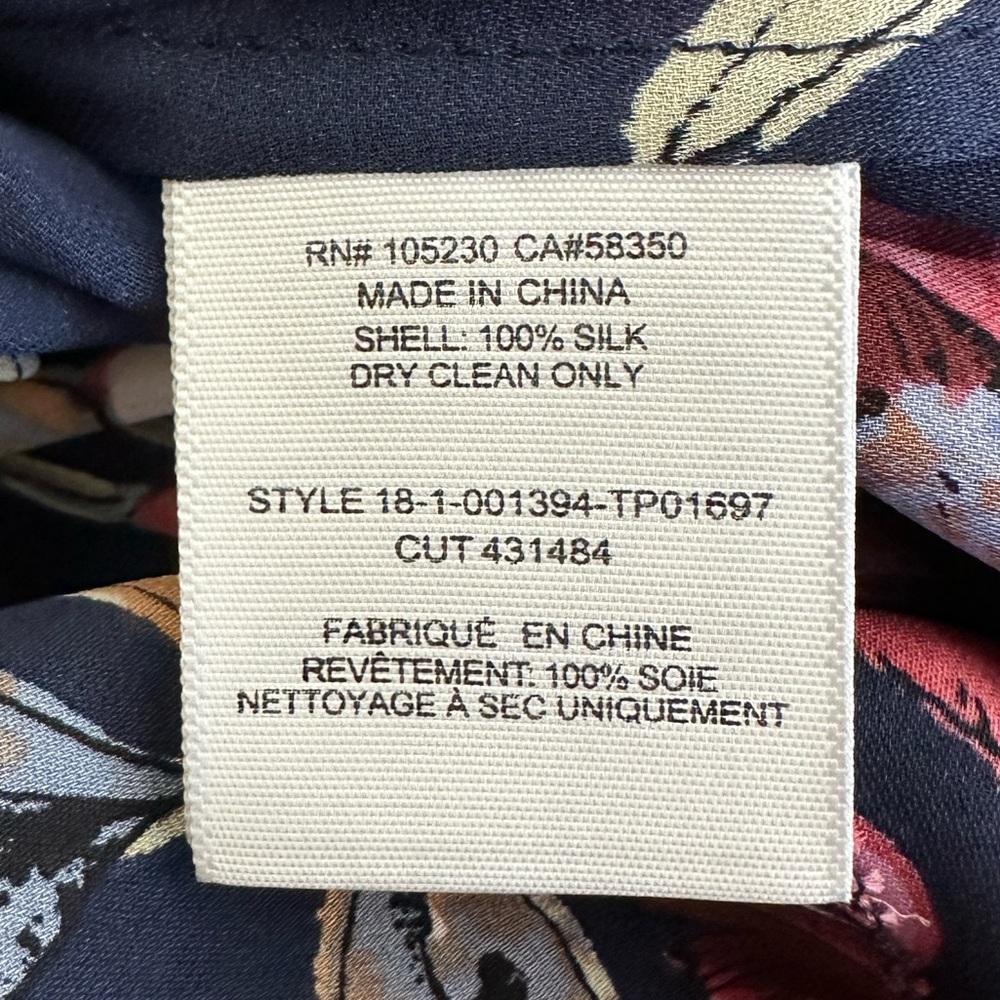 Joie Crisbell 100% Silk Floral Blouse Navy Pink Ruffle Sleeve Top L - Picture 11 of 12